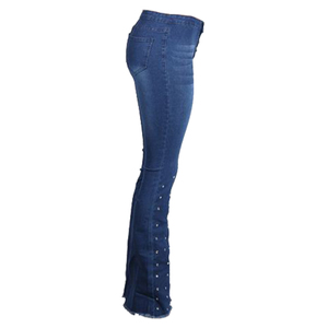 Venta al por mayor Saleh Enterprises: Pantalones vaqueros de mezclilla para mujer, de cintura alta, elásticos, ajustados, acampanados, ecológicos, de poliéster/algodón, vintage, rasgados. - Product Image 4