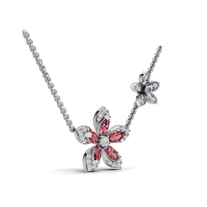 Collier pendentif fleur en or 18 carats avec diamants de laboratoire rouges et roses, taille poire et marquise, bijoux de luxe - Product Image 2