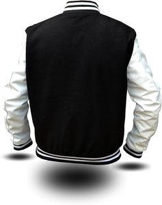 แจ็กเก็ตเลตเตอร์แมนสำหรับผู้ชาย, แจ็คเก็ตนักเบสบอลผ้าวูลแขนเสื้อหนังผสม - Product Image 3