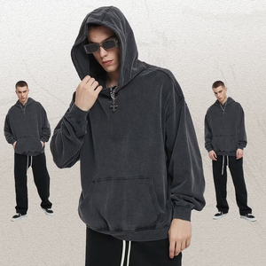 Sweat à capuche d'hiver surdimensionné en molleton 100 % coton épais, délavé à l'acide, imprimé numériquement, respirant, écologique, design uni - Product Image 4