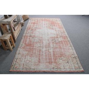 Turkish Vintage Large Rug 4.8x9 ft, <b>Red</b> White Camouflage <b>Wool</b> Rug - Product Image 1