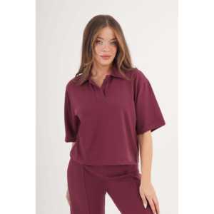 Blusa Borgoña de Manga Corta para Mujer al por Mayor con Cuello Camisero - Product Image 4