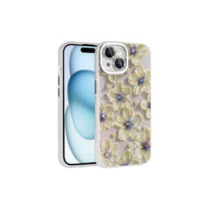 Coque de téléphone de luxe rose clair MRSA Garden Series pour iPhone 15, motif floral, strass, silicone rigide, anti-traces de doigts, effet diamant - Product Image 2