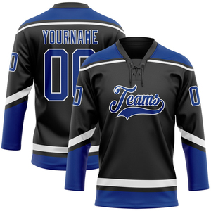 Maillot de hockey sur glace pour hommes, jeunes, collège, sur mesure, léger, de qualité supérieure, uni, bleu et blanc, sur mesure, OEM ODM - Product Image 2