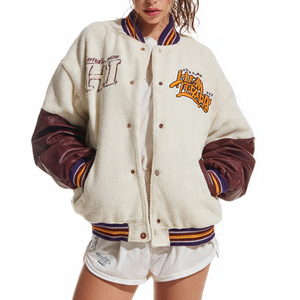 Chaqueta Varsity Holgada con Hombros Caídos para Mujer, Chaqueta Varsity de Béisbol, Chaqueta de Invierno para Mujer con Mangas de Cuero, Chaquetas Varsity Holgadas para Mujer - Product Image 1