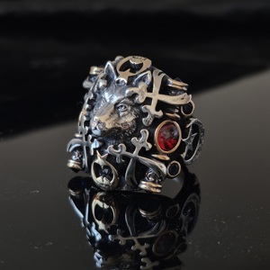 Vintage 925 Sterling Silver Wolf <b>Ring</b> Handmade Gothic Animal Jewelry Gemstone Detailed Men's <b>Statement</b> <b>Ring</b>, Vintage Style Gift - Product Image 3