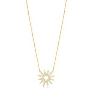 Collar con Colgante de Sol con Piedra de Circonita Blanca, Joyería Turca Hecha a Mano, Joyería de Plata de Ley 925 al por Mayor - Product Image 1