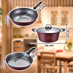 Set di Pentole da Cucina Antiaderenti Moderno e Classico in 3 Pezzi, Pentola Quadrata in Ferro con Fondo a Spirale e Rivestimento in Marmo, Compatibile con Fornelli a Gas - Product Image 4