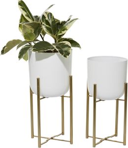 Decorative Metal Planter Nickel Plated Luxury Design Set of 2 Pieces - Product Image 4