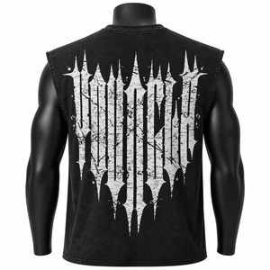 Camiseta sin mangas gótica con estampado gráfico para hombre, negra, con lavado ácido, de algodón, estilo urbano, tipo chaleco muscular, venta al por mayor personalizada - Product Image 2