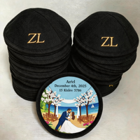 Kippa personnalisée pour mariage juif, Kippa en lin noir, Kippot personnalisées, Yarmulke Judaica, Logo personnalisé, Vente en gros