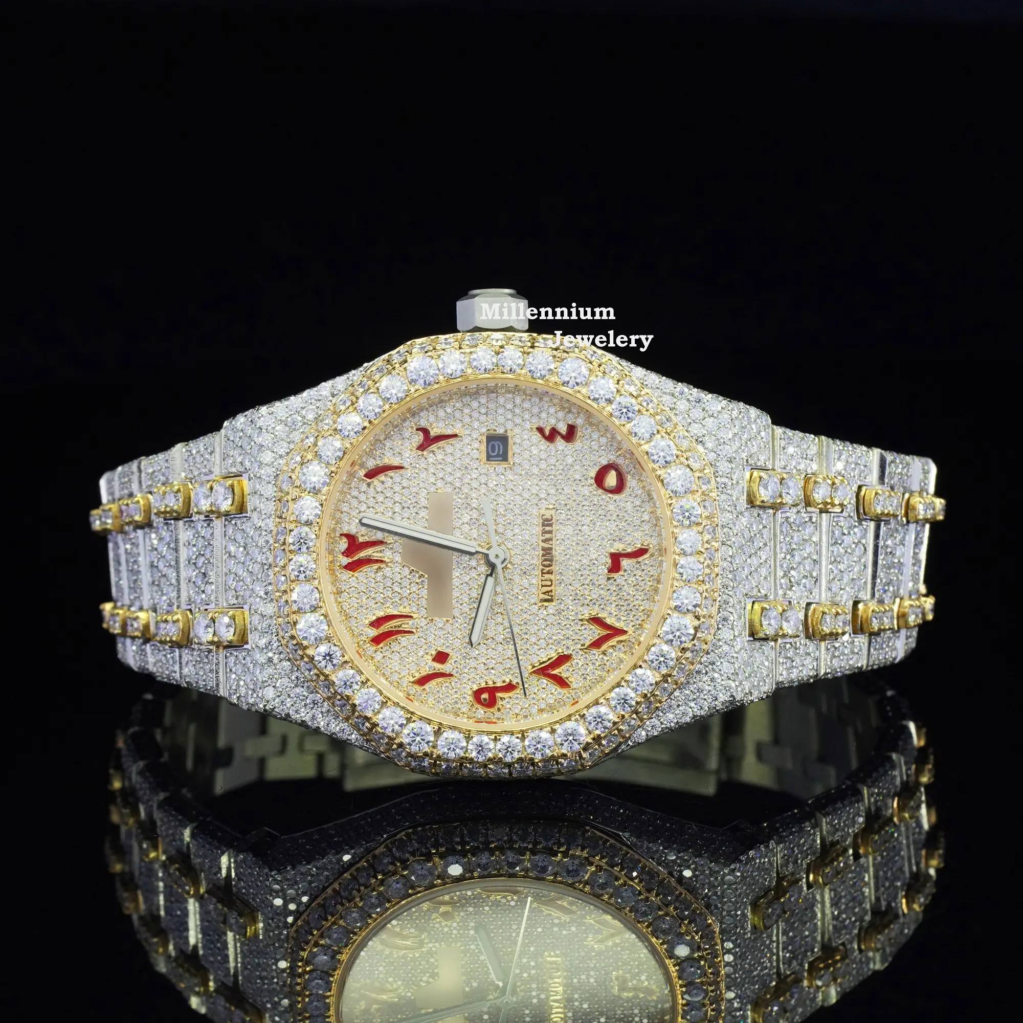 Top Quality Branded Iced Out Moissanite Watch Stainless Steel Watch Hip Hop Watch at Lowest Price From Indian Exporter