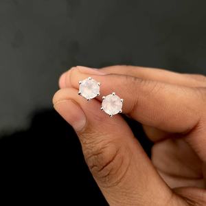 Boucles d'oreilles personnalisées faites à la main pour femmes 925 Sterling Silver Rose Quartz Gemstone Fine Piercing Earrings Bulk - Product Image 1