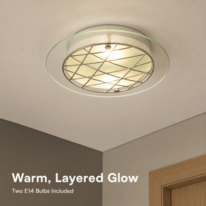Modern Round LED <b>Ceiling</b> <b>Light</b> Iron Glass Flush Mount Design For Bedroom Living Area Kitchen Dining Space And <b>Office</b> - Product Image 2