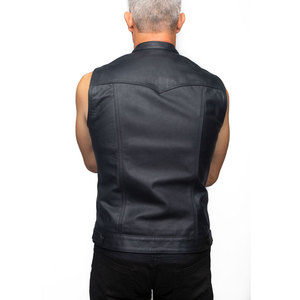 Rivian Atlantic Noir Biker Style Gilet Classique En Cuir Véritable Simple Boutonnage avec Frange Hiver ODM Fourniture Fermeture À Glissière - Product Image 2