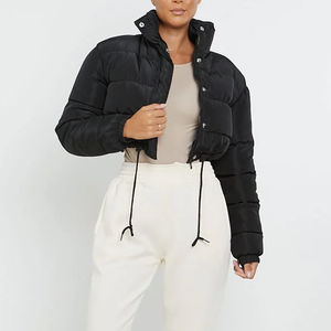 Blouson court matelassé pour femme 100% coton imperméable écologique avec fermeture éclair, design personnalisable, décontracté pour l'hiver - Product Image 1