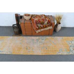 Tapis de couloir vintage 2,2x9,6 pieds, motif plantes et arbres jaunes, tapis en laine turque - Product Image 3