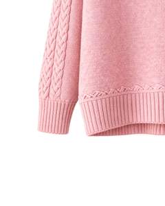 Suéter de Punto Jacquard Rosa Pálido Personalizado, Textura Floral, Cuello Redondo, Manga Larga, Jersey de Invierno para Mujer, Venta al Por Mayor Personalizada - Product Image 6