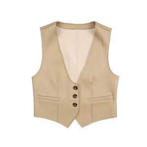 Tops cortos de cuero para hombre, moda de invierno 2024, chaleco con cuello en V profundo, chaleco negro informal, ropa de calle, chaqueta sin mangas sólida - Product Image 3