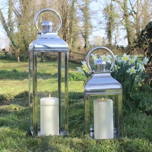 Classic Decorative Stainless Steel and Glass Candle <b>Lantern</b> for Home and Garden Decoration Shiny Silver <b>Lanterns</b> - Product Image 2
