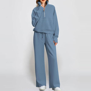 Ensemble décontracté 2 pièces pour femme, en coton 100% premium, à manches longues et pantalon droit, idéal pour l'hiver, écologique, vente en gros - Product Image 4
