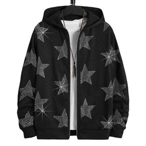 Sweat à capuche intégral zippé d'hiver de haute qualité, personnalisé, en coton mélangé noir, avec strass, respirant et à séchage rapide - Product Image 1