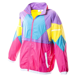 Veste coupe-vent rétro unisexe style vintage fermeture éclair en nylon avec poignets élastiques et poches veste légère et aux couleurs contrastées - Product Image 1