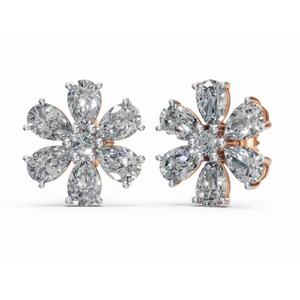 ต่างหูดีไซน์รูปกลีบดอกไม้ประดับเพชรทรงลูกแพร์  ทอง 9KT 14KT 18KT  ผลิตจากเพชรเลี้ยงในห้องปฏิบัติการ  ขายส่ง รับผลิตแบบ OEM สำหรับธุรกิจ B2B ส่งออก - Product Image 1