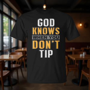 T-shirt God Knows When You Don't Tip, noir, unisexe, taille adulte - Product Image 3