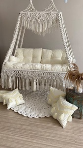Hamac suspendu en coton avec cordon en macramé Double balançoire Style Boho tissé à la main suspendu extérieur intérieur adulte Double balançoire chaise - Product Image 4