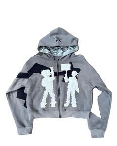Fabricant personnalisé de sweat à capuche brodé en détresse veste zippée en strass lavage à l'acide 500 GSM hommes polaire Streetwear à capuche - Product Image 1