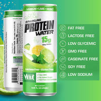 Agua Aromatizada con Proteínas Sabor Limón, Lima y Menta, 250 ml - 15 g de Proteínas, 0 g de Azúcar Añadido, Muestra Gratis, Precio al por Mayor, OEM, ODM
