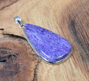 จี้รูปไข่ทำมือจากชาโรอิท เงินแท้ 925 เครื่องประดับอัญมณี สร้อยคอผู้หญิงและเด็ก ดีไซน์หรูหรา ขายส่ง - Product Image 2