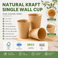 Gobelet en papier kraft à paroi simple avec option de revêtement PE, écologique, pour boulangerie, comptoir de boissons, vente en gros, production OEM/ODM