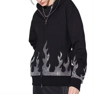 Sweat à capuche imprimé bouffant 3d avec logo personnalisé du service OEM Vente en gros Sweats à capuche unisexe avec strass et fermeture éclair sur le visage personnalisé - Product Image 4