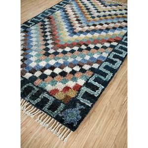 Alfombra de Lana Afgana Azul Zuri Anudada a Mano AKWL-1236 con Patrón Geométrico para Sala de Estar, Tamaño 9x12, para Adolescentes - Product Image 2