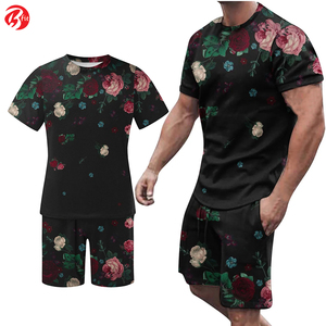 Conjunto de pantalones cortos estampados transpirables de manga corta informales para hombre de High Street, diseño de cuello redondo, opciones de talla grande de otoño, verano a la moda - Product Image 5