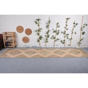 Vintage Turkish <b>Runner</b> <b>Rug</b> 3.3x12.6 ft, Beige Solid <b>Rug</b> Wool - Product Image 2
