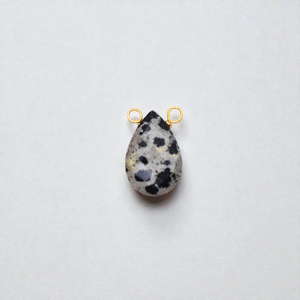 Connecteur en jaspe dalmatien à double bélière - Argent 925, fil en forme de larme, enveloppé de fil, 9x11 mm, breloques pour la vente en gros - Product Image 1