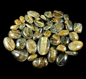 Quartz rutile doré naturel en forme de mélange Cabochon rutile en gros Lot de rutile de pierres précieuses en vrac pour la fabrication de bijoux cadeau pour elle - Product Image 1