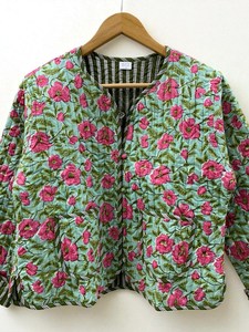 Veste courte matelassée en coton à imprimé floral Veste courte de style bohème Bomber Cord Veste pour femme au meilleur prix - Product Image 3