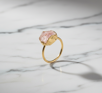 Bague en quartz rose brut plaqué or, style bohème, pierre naturelle, bijou statement pour tous les jours, unisexe