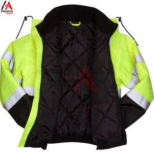 Chaqueta de seguridad formal reflectante de alta visibilidad 220 GSM tela de poliéster cuello alto logotipo frontal neón amarillo negro Color hombres - Product Image 3