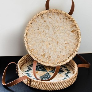 Hot Luxury Natural <b>Decorative</b> Tray Seashell Splicing Serving Tray <b>Afternoon</b> <b>Tea</b> Fruits Storage Perfume Tray with Rattan Handle - Product Image 2
