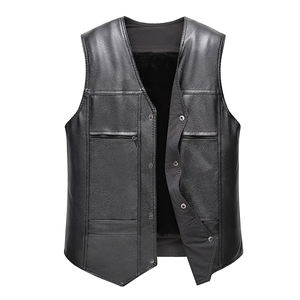 Gilet en cuir pour homme, taille plus, tendance, sans manches, gilet en cuir de moto pour homme, gilet en cuir de vache - Product Image 1
