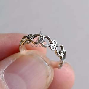 925 Sterling Silver Heart <b>Ring</b> Elegant <b>Dainty</b> Promise Band with Tiny Connected Hearts Handmade Fine Jewelry with GRS Certificate - Product Image 6