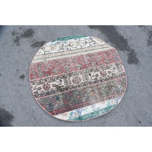 Tapis en laine rouge et vert classique tissage plat tressé de 3.6x3.6 pieds pour la taille de la pièce rectangulaire de couloir avec support en latex - Product Image 3