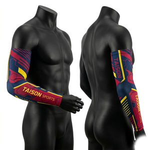 Manguitos de compresión para fútbol para hombre, 230GSM, poliéster y elastano, transpirables, elásticos, paneles estampados en verde y azul, sublimación, logotipo personalizado - Product Image 3