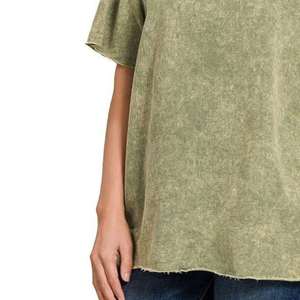 Ropa de calle, diseño personalizado, camiseta lavada con ácido, camiseta lavada con ácido de piedra Vintage en blanco para mujer - Product Image 5