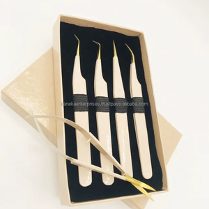 แหนบต่อขนตาสีเบจ ด้ามจับเพชร สแตนเลส คุณภาพระดับมืออาชีพ ปลายเรียบ ป้องกันไฟฟ้าสถิต ทนทาน ขนาด 12-14 ซม. - Product Image 3